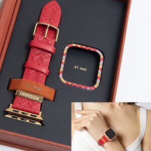 Missoni Zigzag Apple Watch Gift Set Watchband Cover Leather Red New In Box